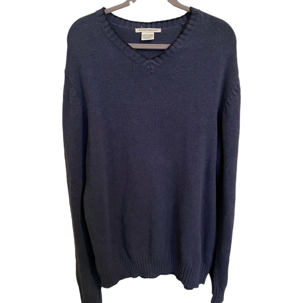 KNIGHT BRIDGE KNIT SWEATER SIZE LARGE NAVY BLUE THICK KNIT 100%COTTON‎